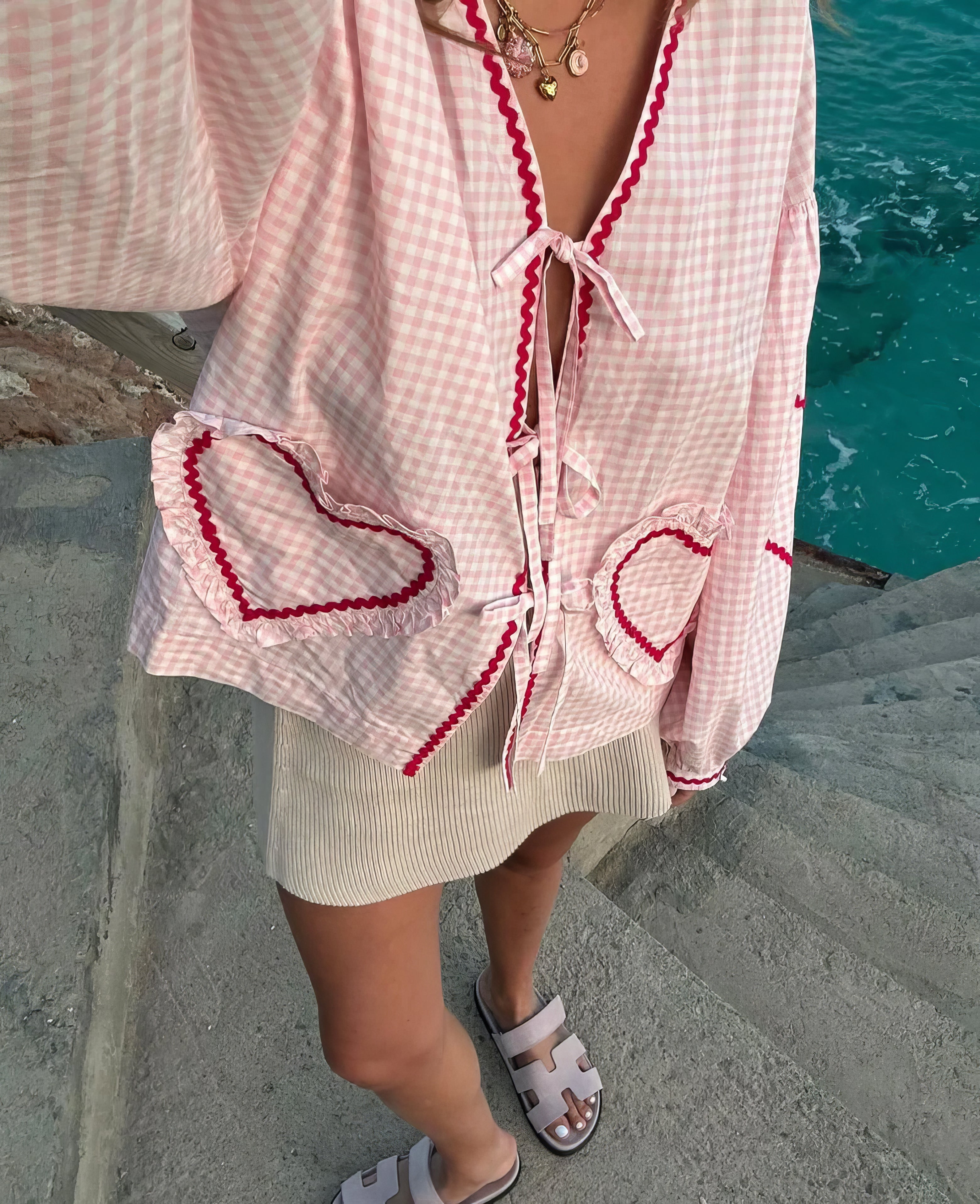 Fenna - Women's Heart Embroidered Cotton Blouse Romantic and Stylish