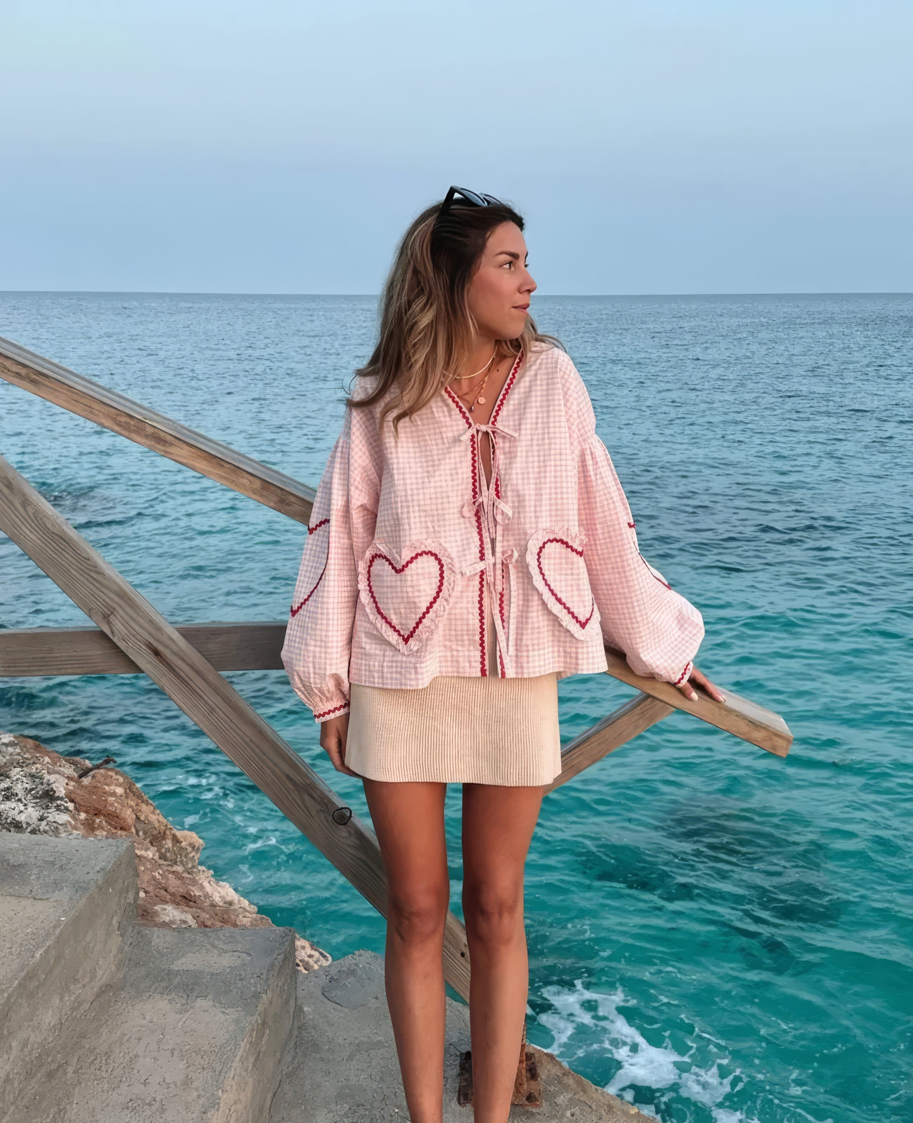 Fenna - Women's Heart Embroidered Cotton Blouse Romantic and Stylish