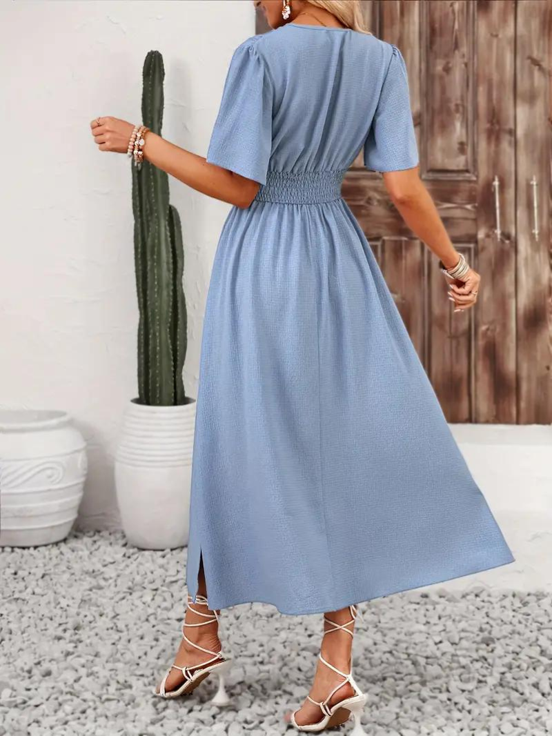 Arielle - Women's Long Dress Short Sleeve V-Neck Maxi Sundress