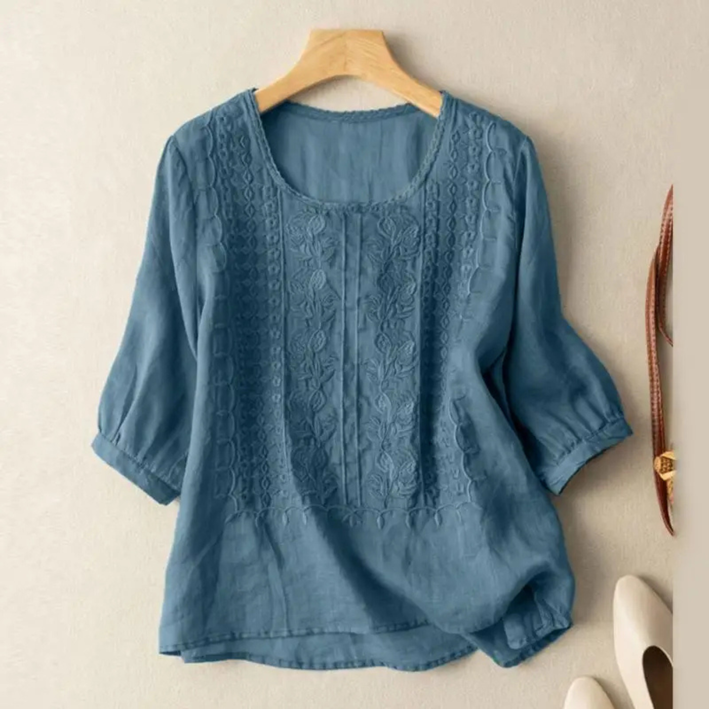 Penelope | Cotton Embroidered Three-Quarter Sleeves Blouse for Women