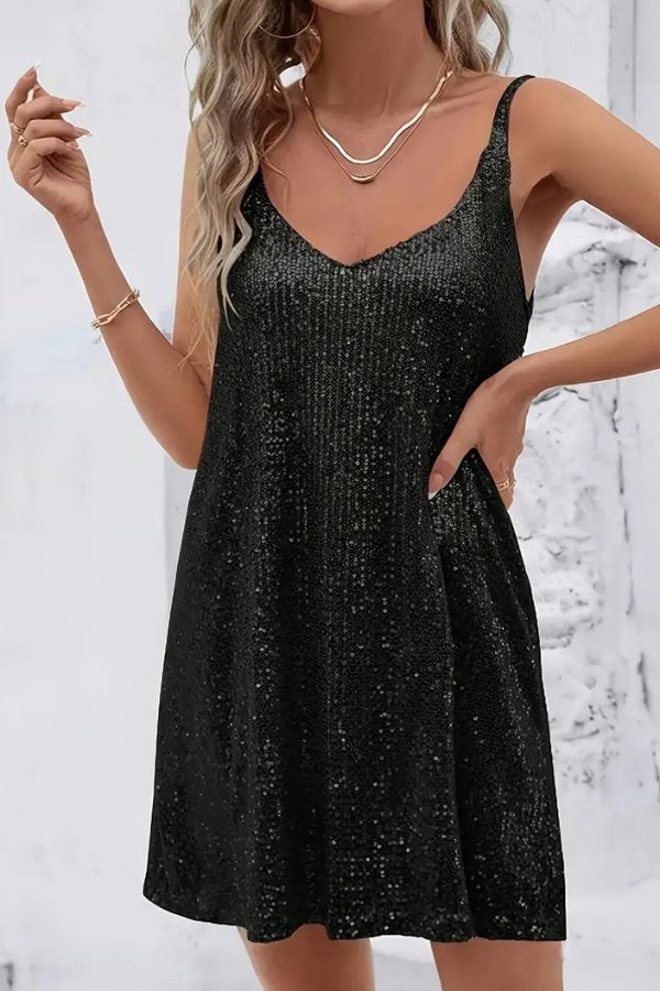 Women's Sequin Mini Dress with Slip Straps