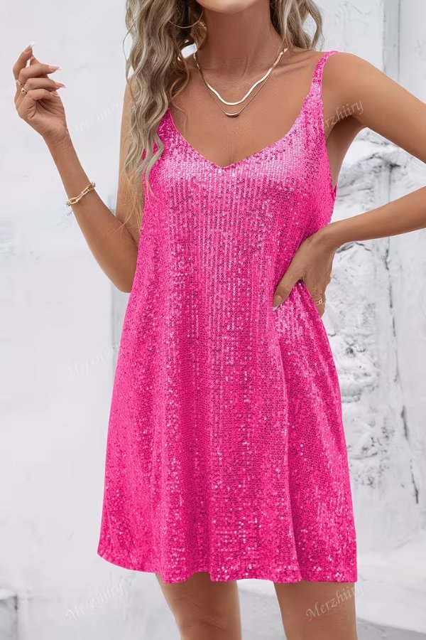 Women's Sequin Mini Dress with Slip Straps