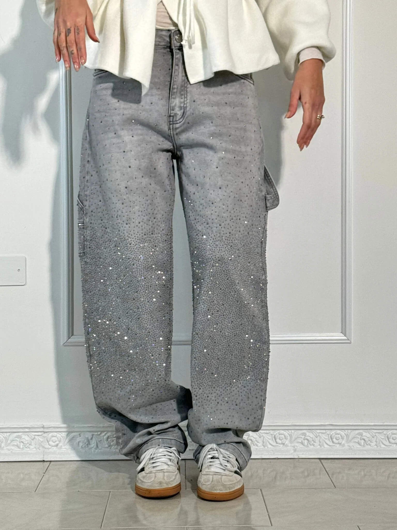 Rafaela - Women's Diamond Jeans with Balloon Fit and Sparkling Details
