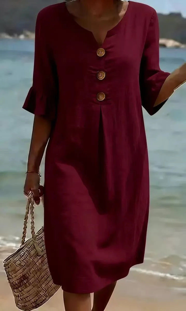 Nora | Dames Midi Jurk Zomer V-hals Volant Vakantie Casual
