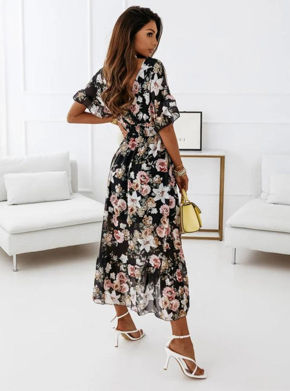Ada - Women's V-Neck Midi Dress with Floral Pattern - photo 2