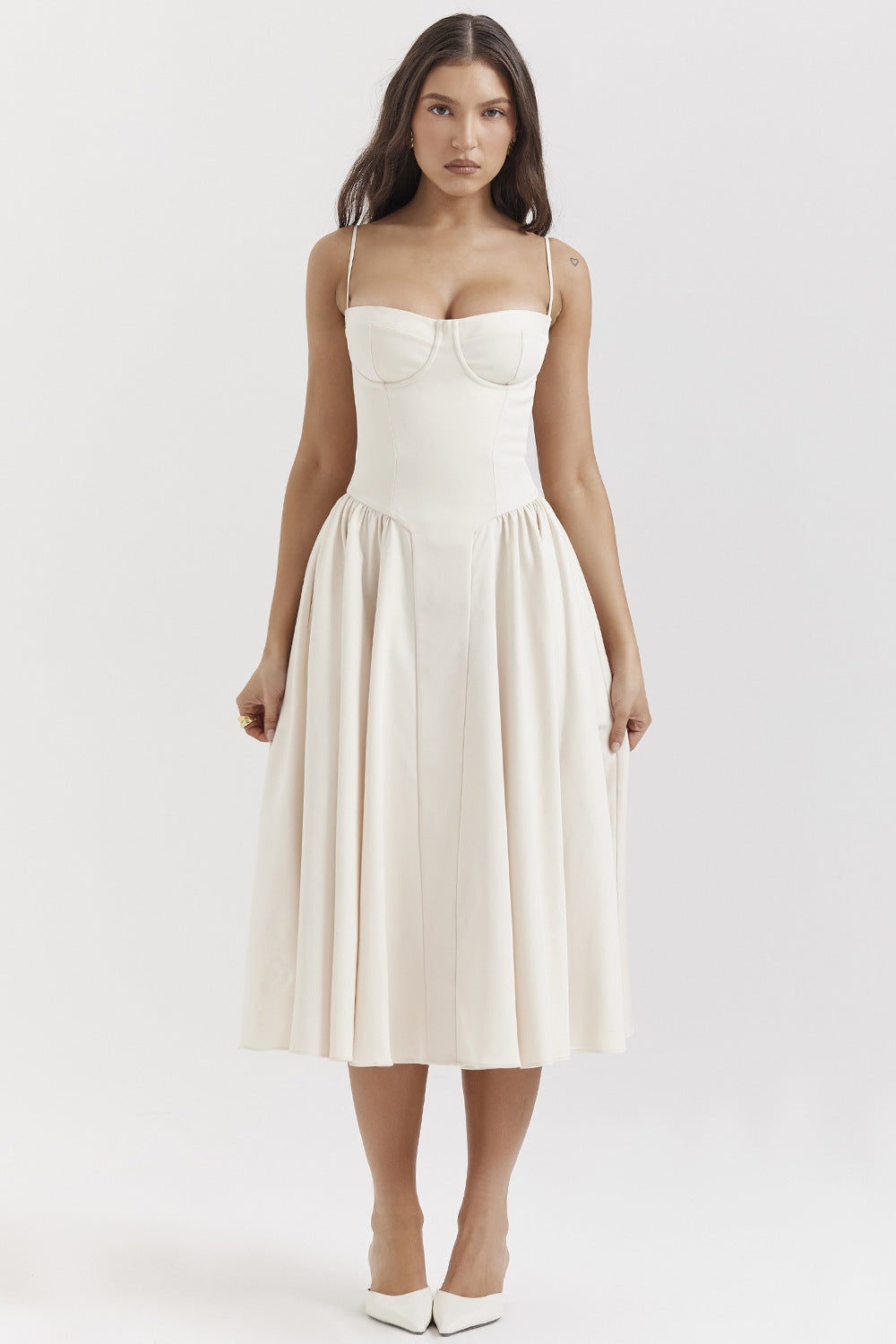 Women's Bustier Midi Dress with Flared Skirt