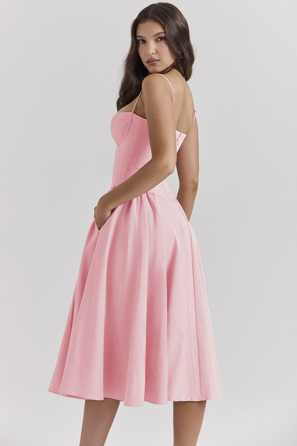 Women's Bustier Midi Dress with Flared Skirt