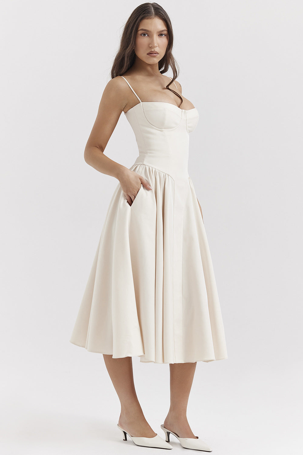 Women's Bustier Midi Dress with Flared Skirt