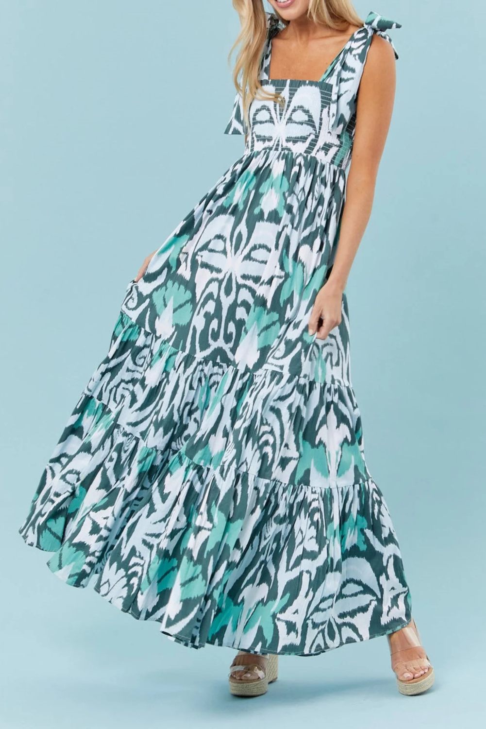 Naomi - Women's Boho Gingham Smocked Maxi Dress with Tied Straps - photo 6