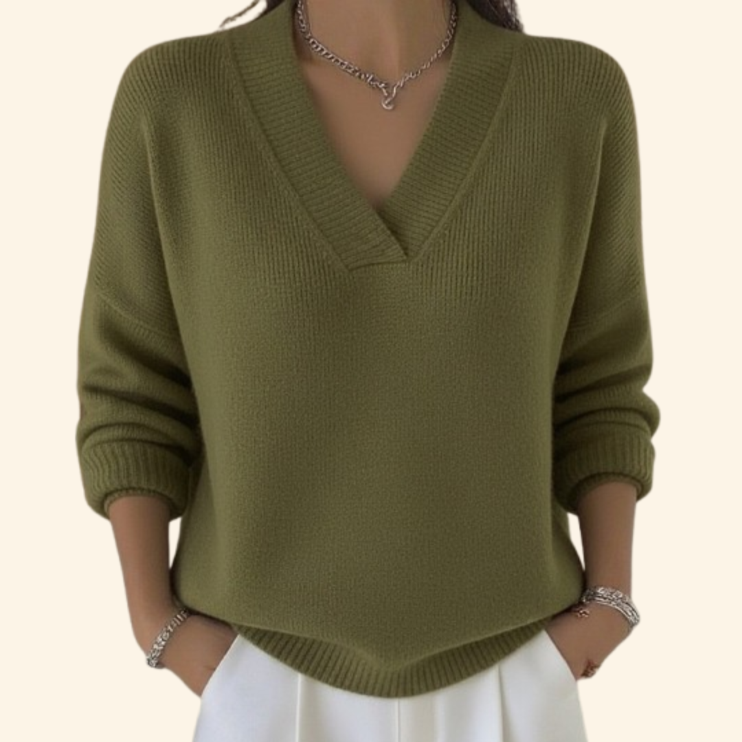 Jersey de mujer con cuello de pico y corte holgado