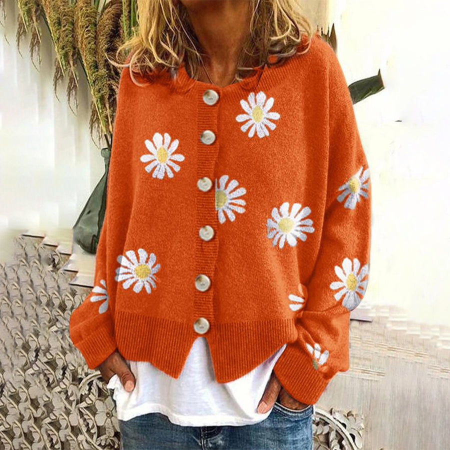 Harlow - Women's Daisy Print Knit Cozy Cardigan