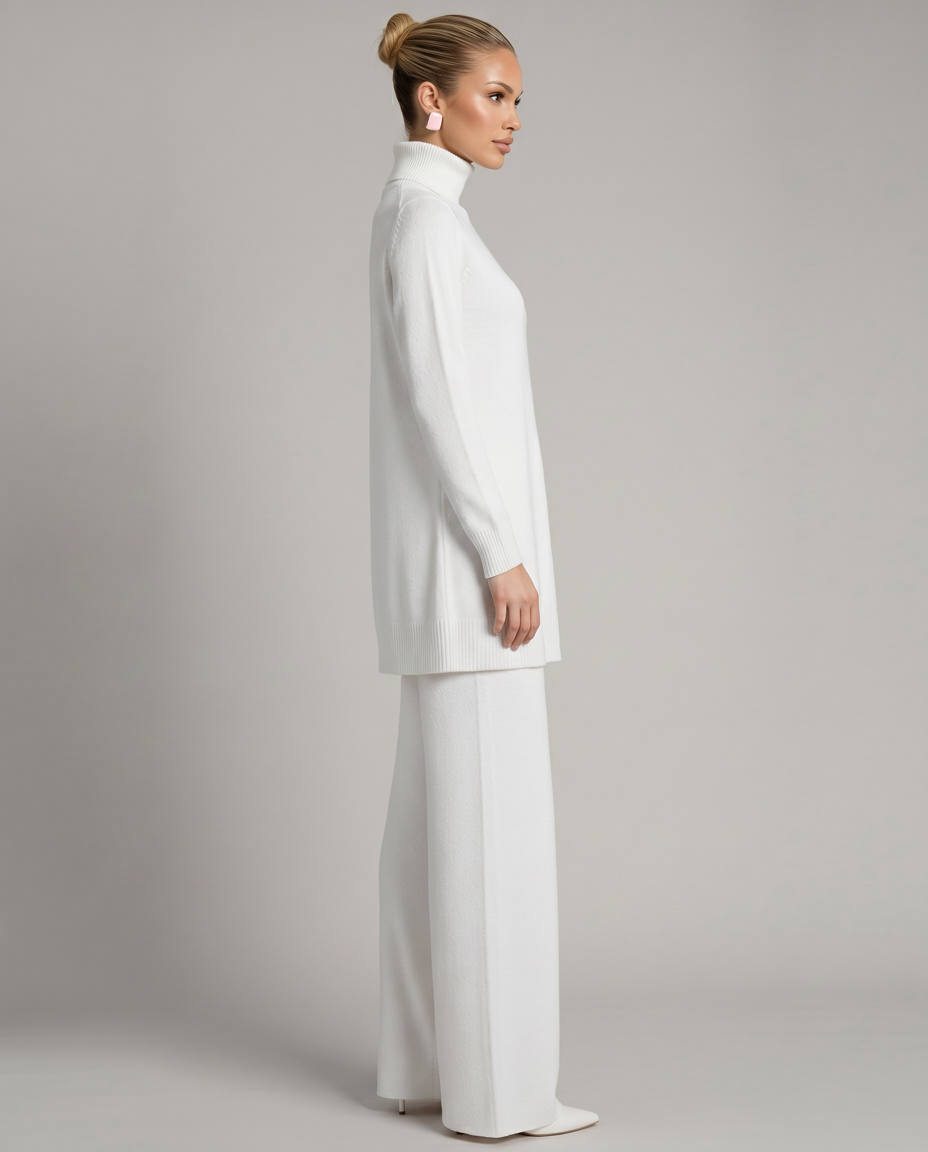 Eileen - Women's Knitted Co Ord Set with Turtleneck and Wide Leg Trousers