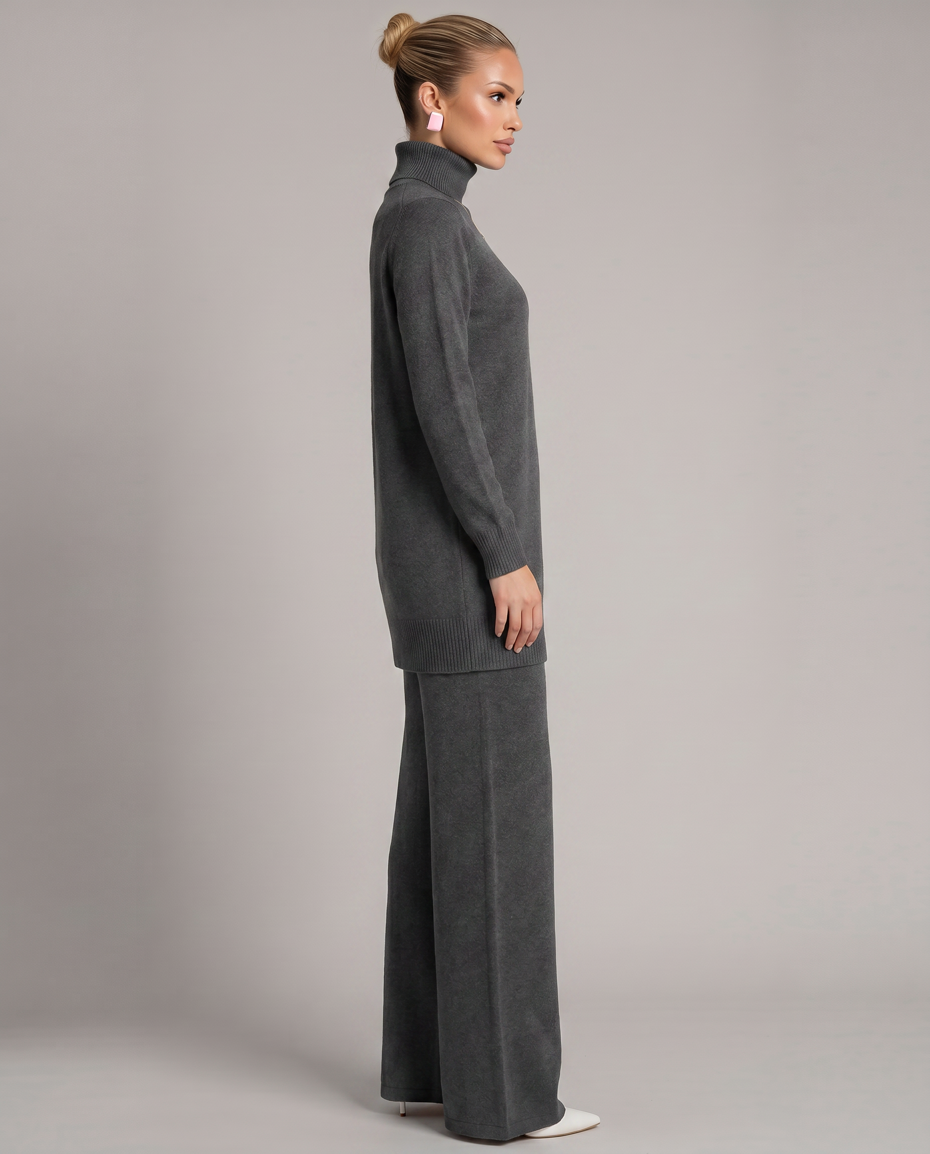 Eileen - Women's Knitted Co Ord Set with Turtleneck and Wide Leg Trousers