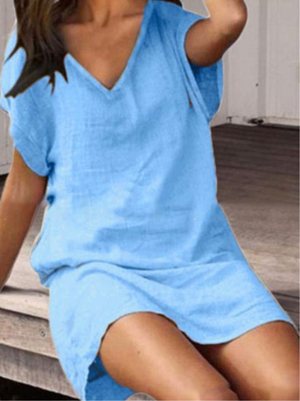 Nellie - Women's V-Neck Dress with Short Sleeves and Loose Fit (Plus Size Available) - photo 1