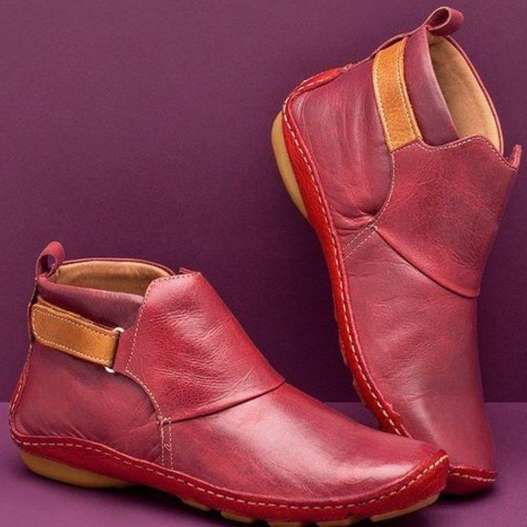 Jonquil - Women's Leather Ankle Boots with Side Strap