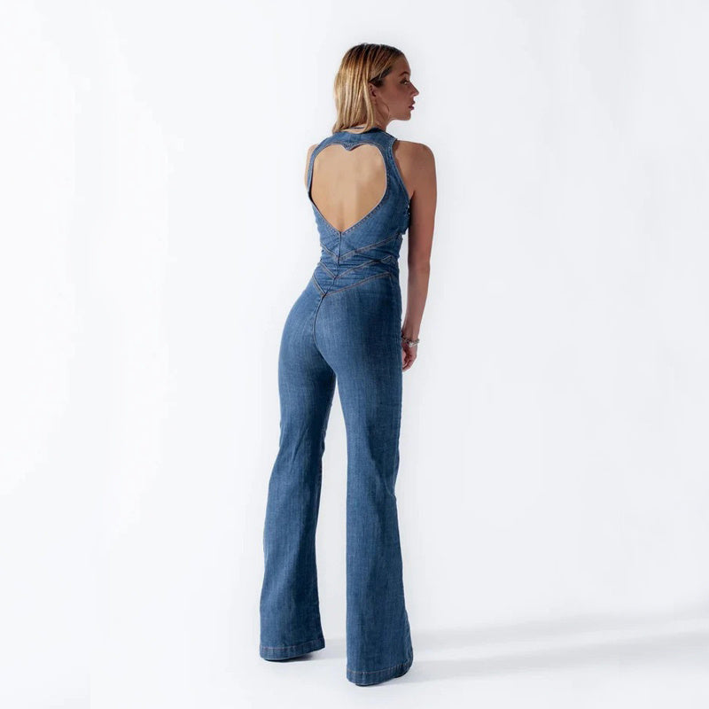 Amira - Women's Denim Jumpsuit with Heart Cutout