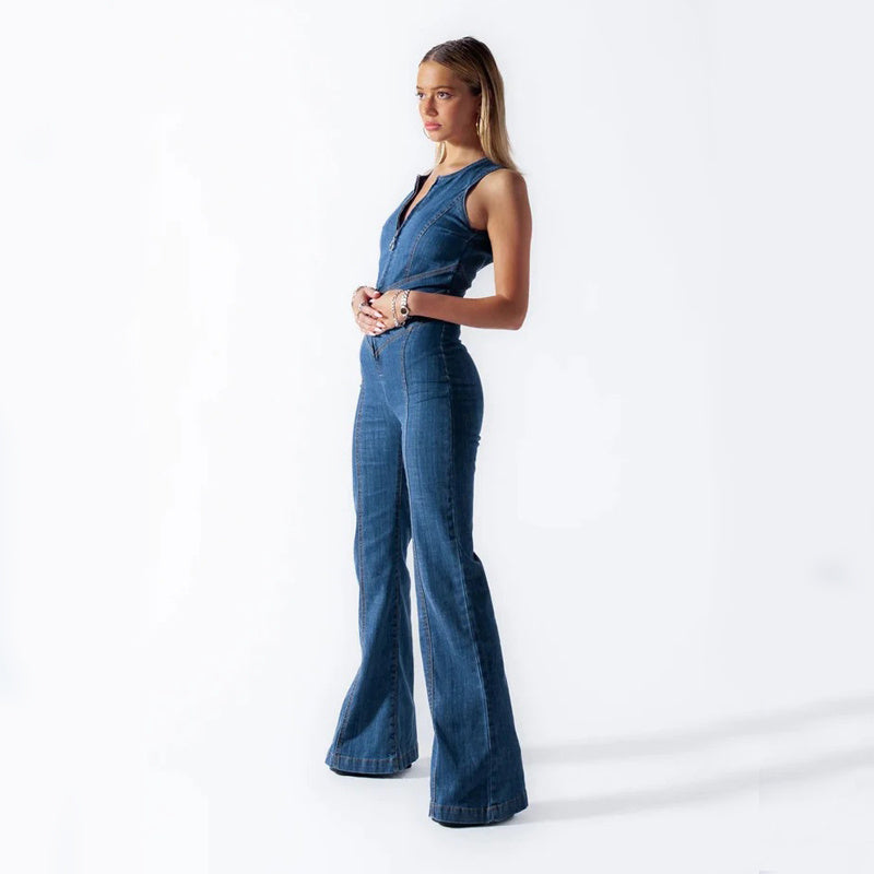 Amira - Women's Denim Jumpsuit with Heart Cutout