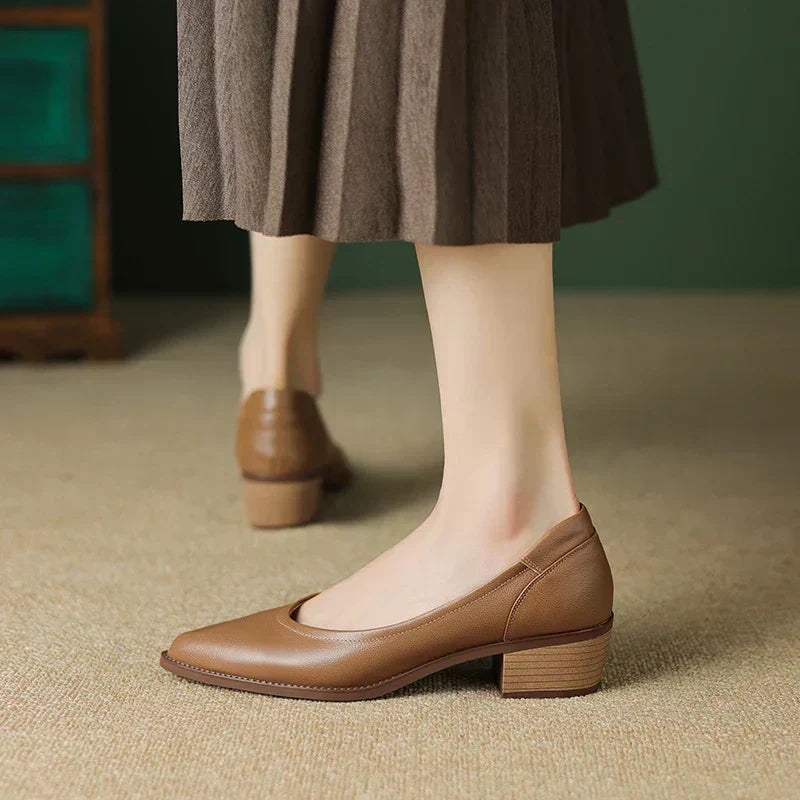 Zapatos de salón sin cordones para mujer, de punta fina y tacón medio ancho