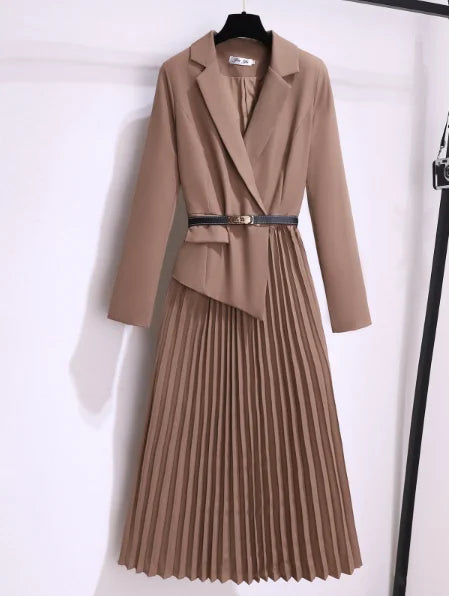Rory - Women's Pleated Belted Blazer Dress