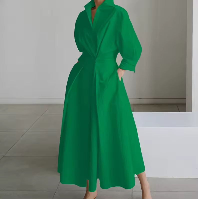 Estelle - Women's Collared Shirt Dress with Button-Down Front and Cinched Waist