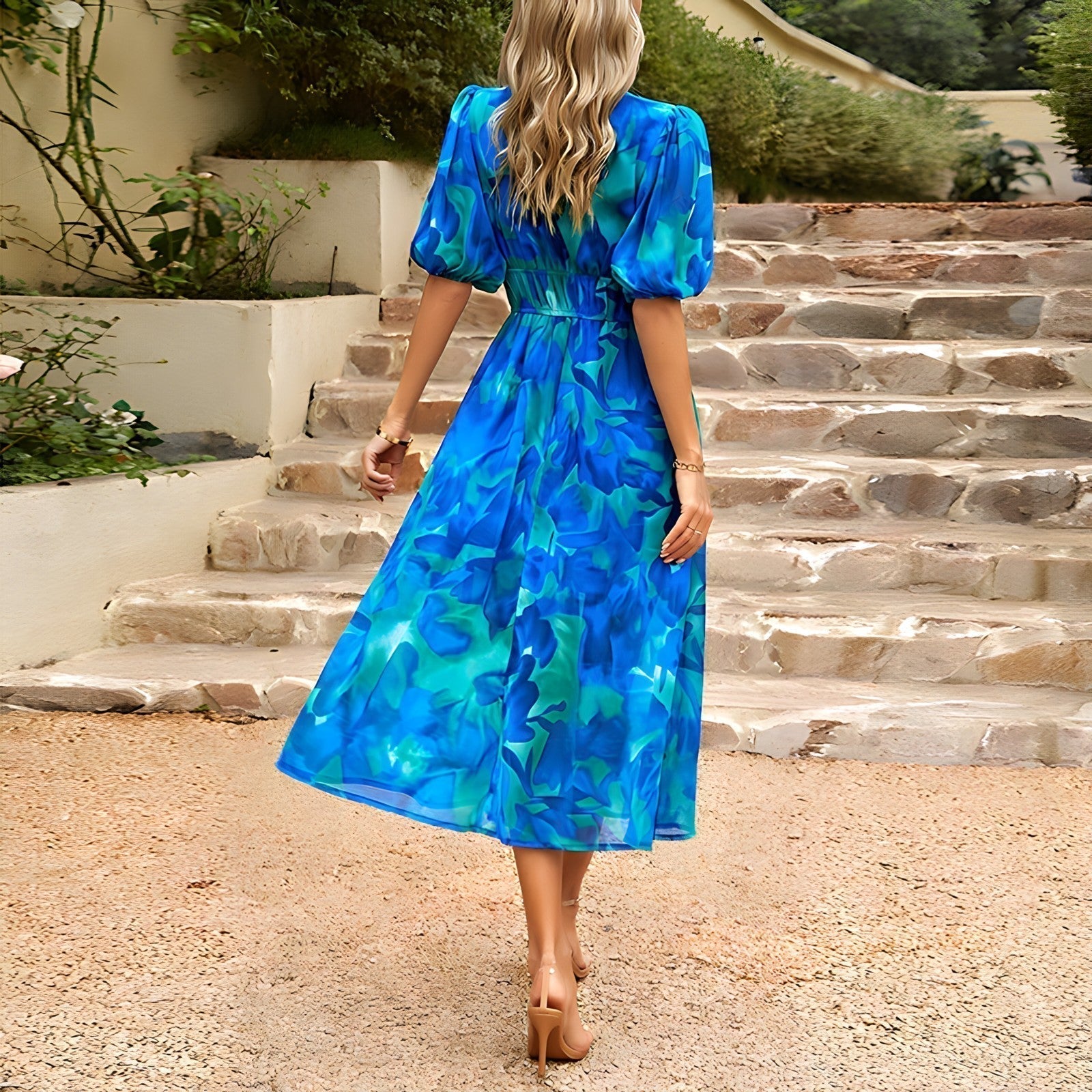 Sadie - Women's Midi Dress with V-Neck