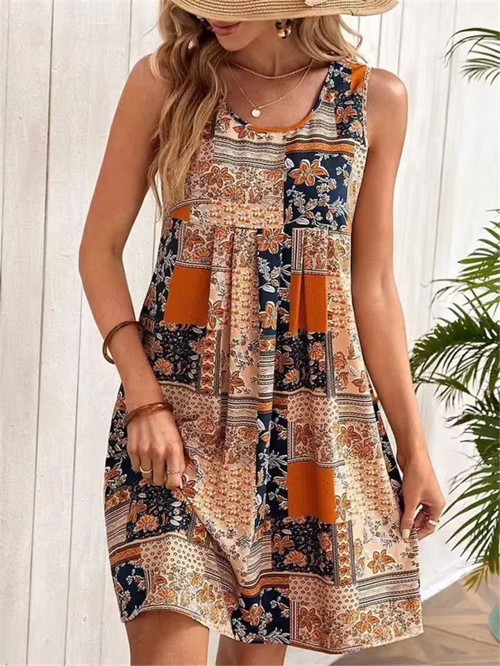 Jacinta - Women's Retro Floral Patchwork Sleeveless Mini Dress - photo 1