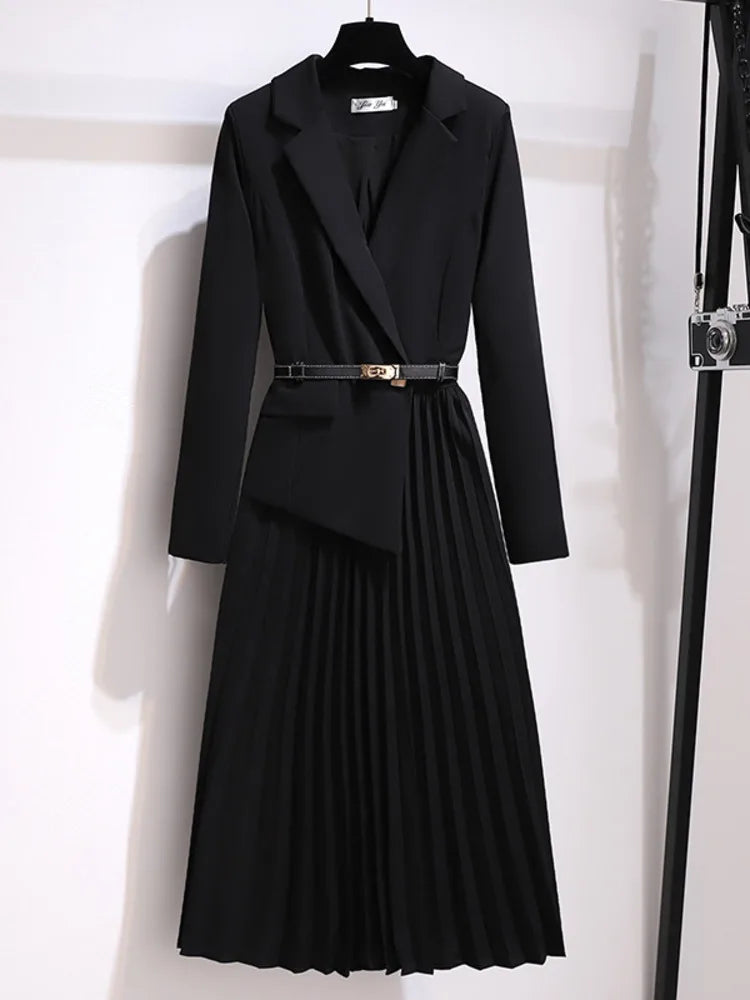 Rory - Women's Pleated Belted Blazer Dress
