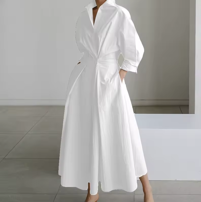 Estelle - Women's Collared Shirt Dress with Button-Down Front and Cinched Waist - photo 4