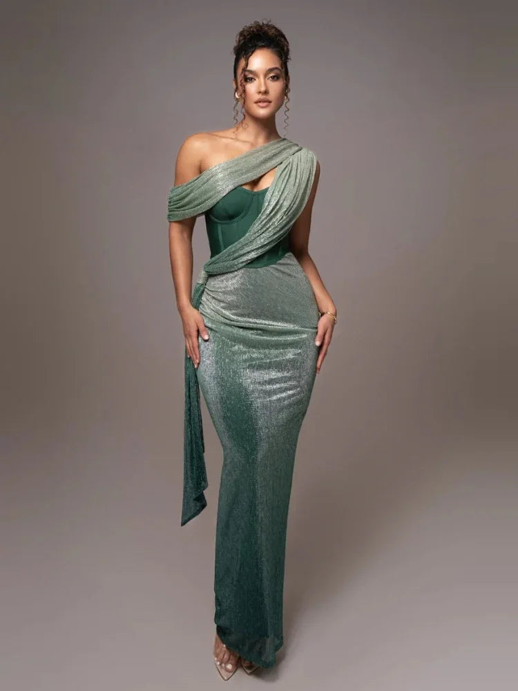 Agatha - Vestido largo llamativo con un hombro para mujer