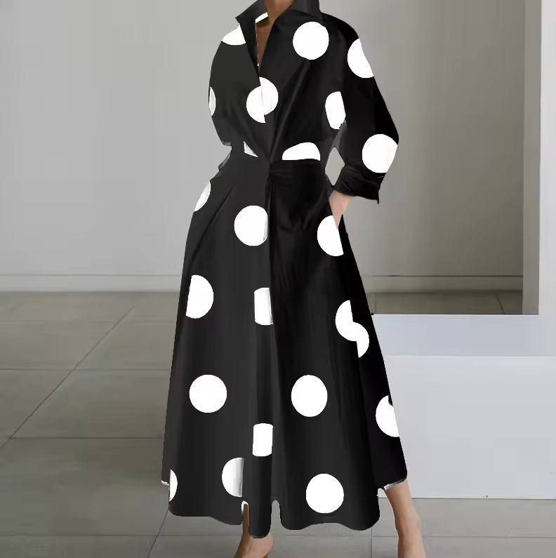 Estelle - Women's Collared Shirt Dress with Button-Down Front and Cinched Waist