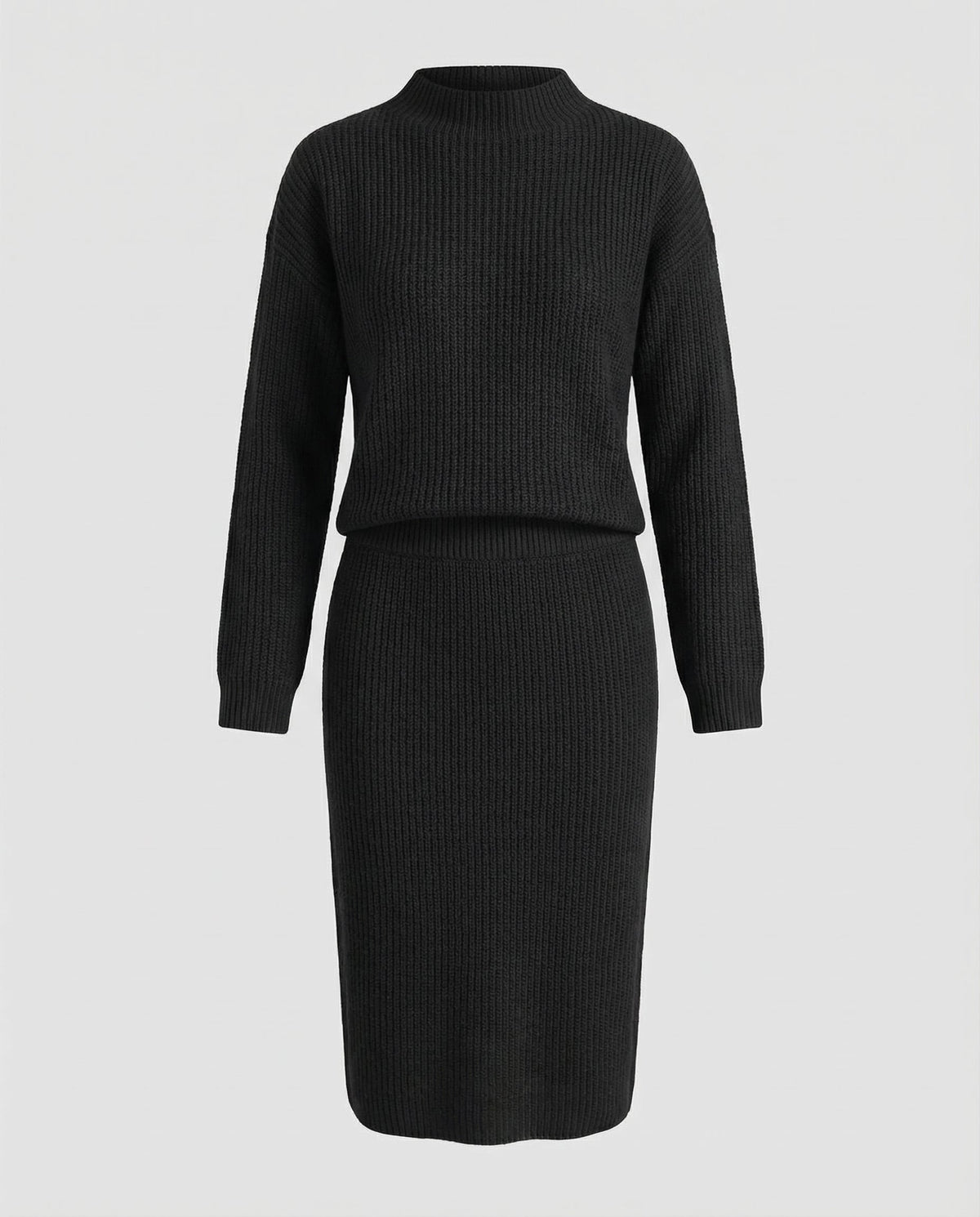 Hedwig - Women's Knit Midi Skirt with Stand Collar