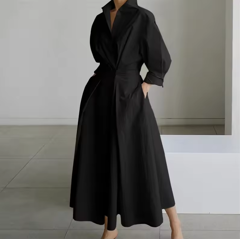 Estelle - Women's Collared Shirt Dress with Button-Down Front and Cinched Waist - photo 1