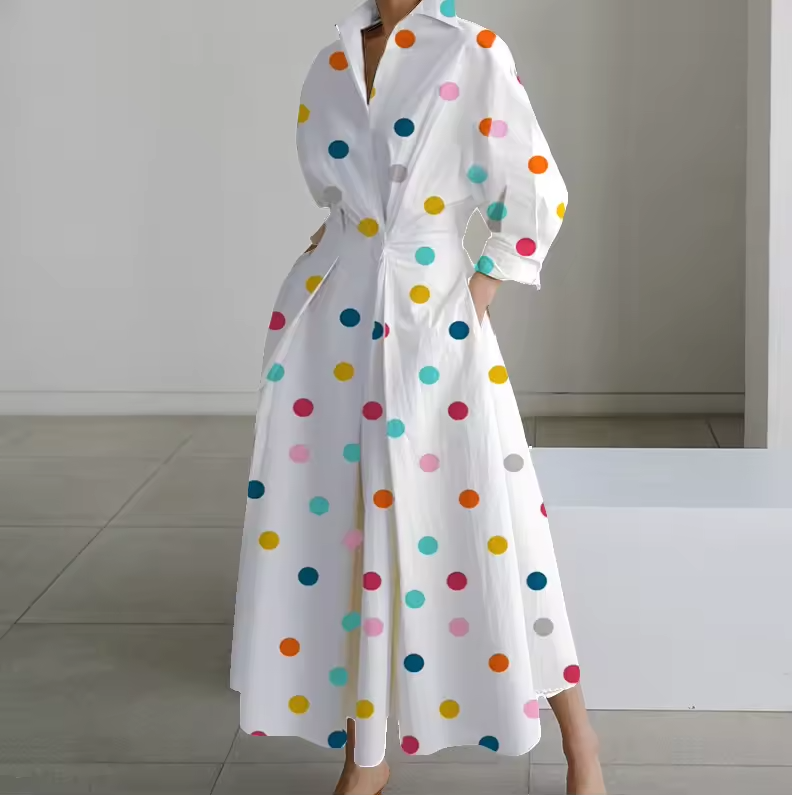Estelle - Women's Collared Shirt Dress with Button-Down Front and Cinched Waist