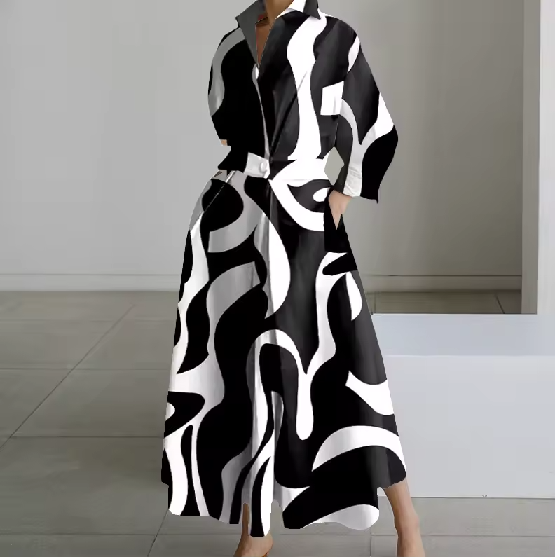 Estelle - Women's Collared Shirt Dress with Button-Down Front and Cinched Waist