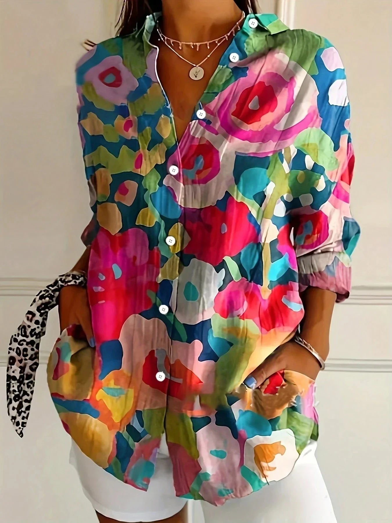 Women's Blouse | Abstract Print Button Front