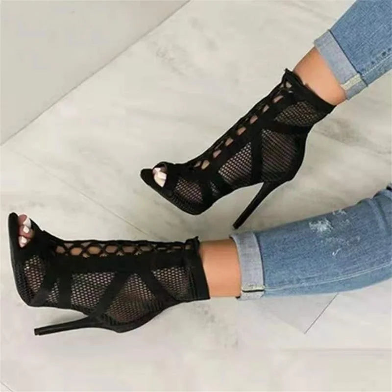 Amara - Women's Lace-Up Mesh Stiletto Sandals - photo 4