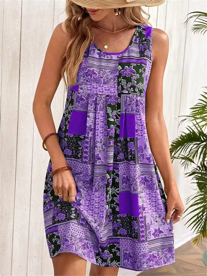 Jacinta - Women's Retro Floral Patchwork Sleeveless Mini Dress - photo 6