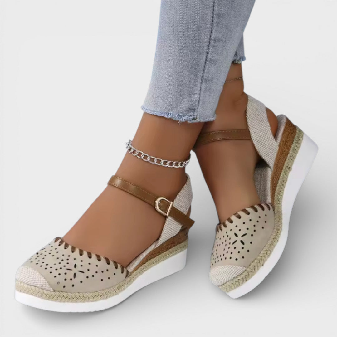 Women's closed toe espadrille wedge sandals in beige