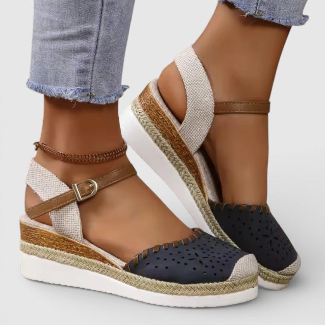 Women's closed toe espadrille wedge sandals in navy