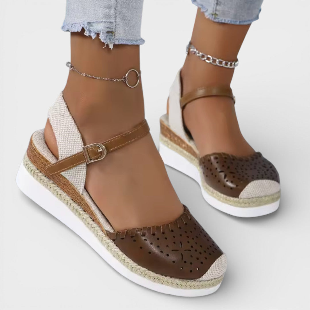 Women's closed toe espadrille wedge sandals in brown