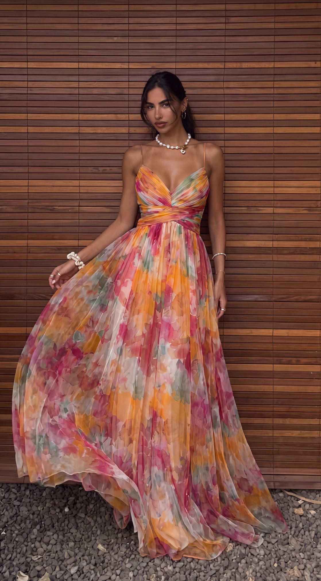 Verity - Women's Floral Chiffon Maxi Dress