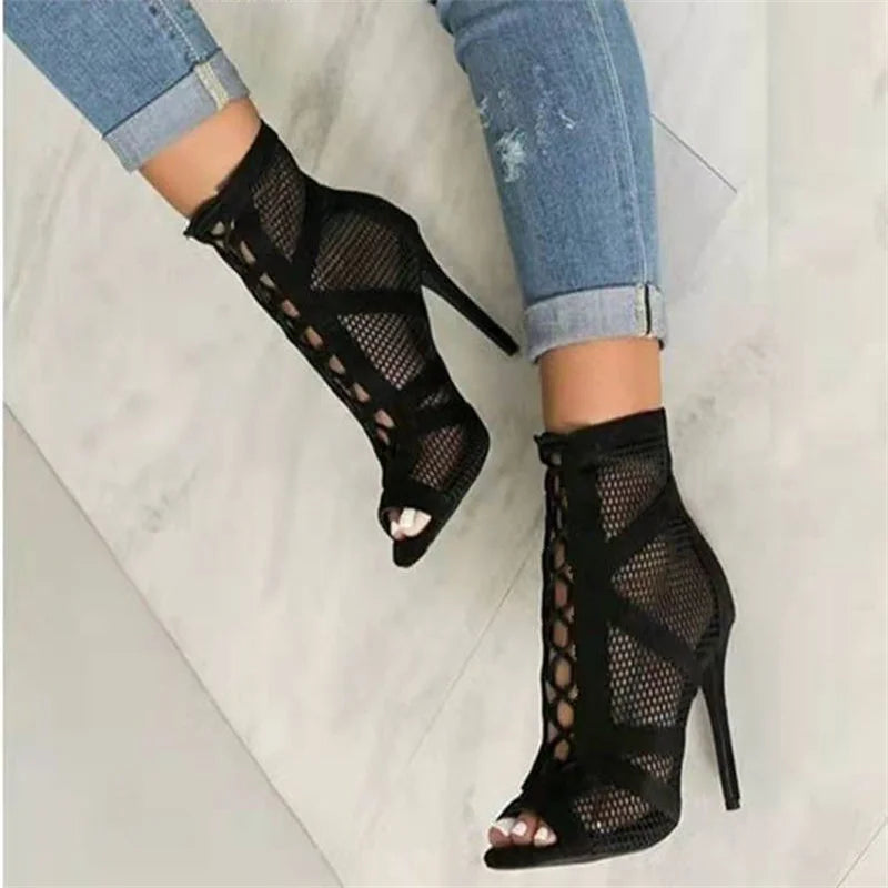 Amara - Women's Lace-Up Mesh Stiletto Sandals - photo 6