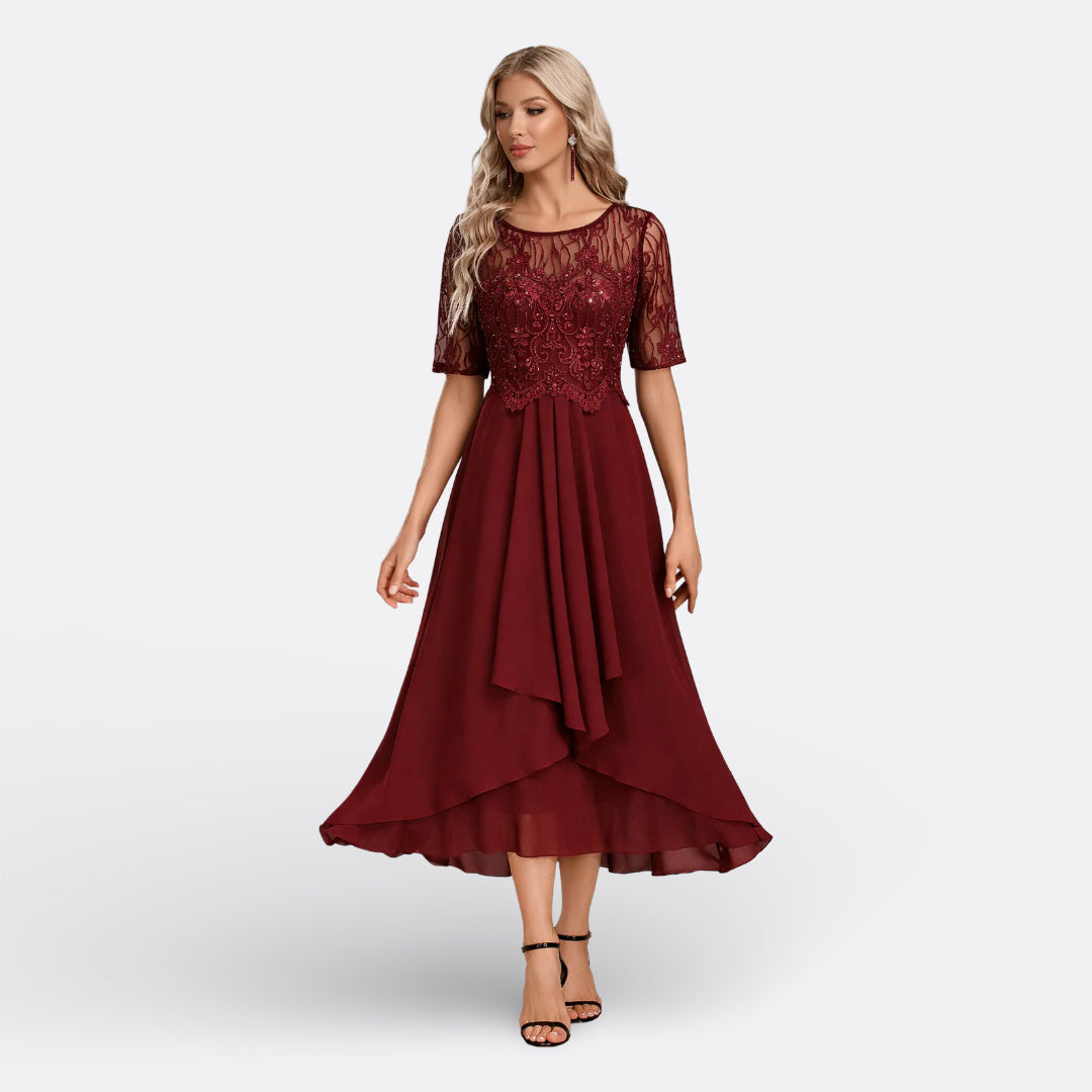 Women's Lace Midi Dress – Red