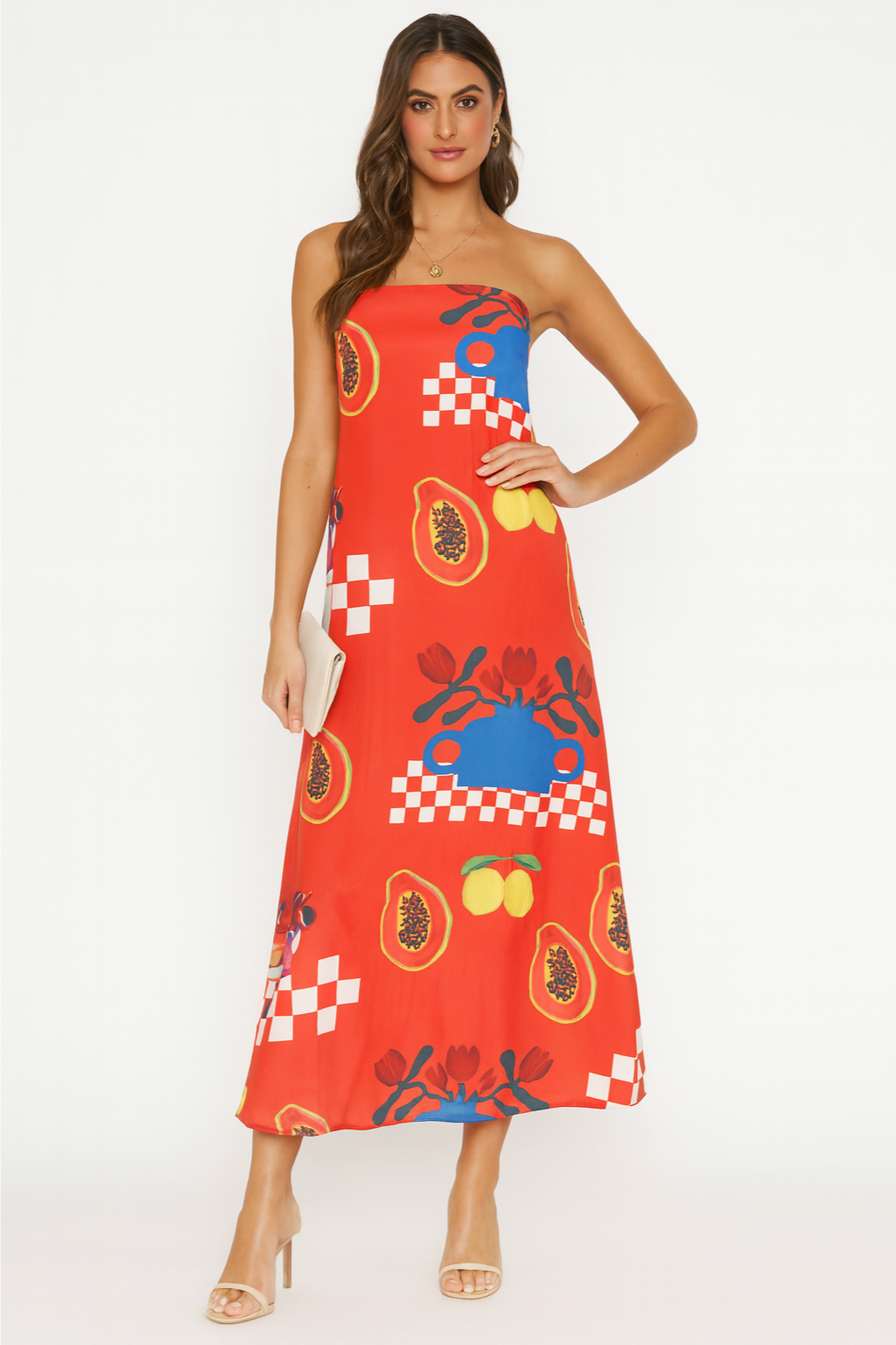 Stella - Women's Tropical Print Strapless Maxi Dress with Flowy Design
