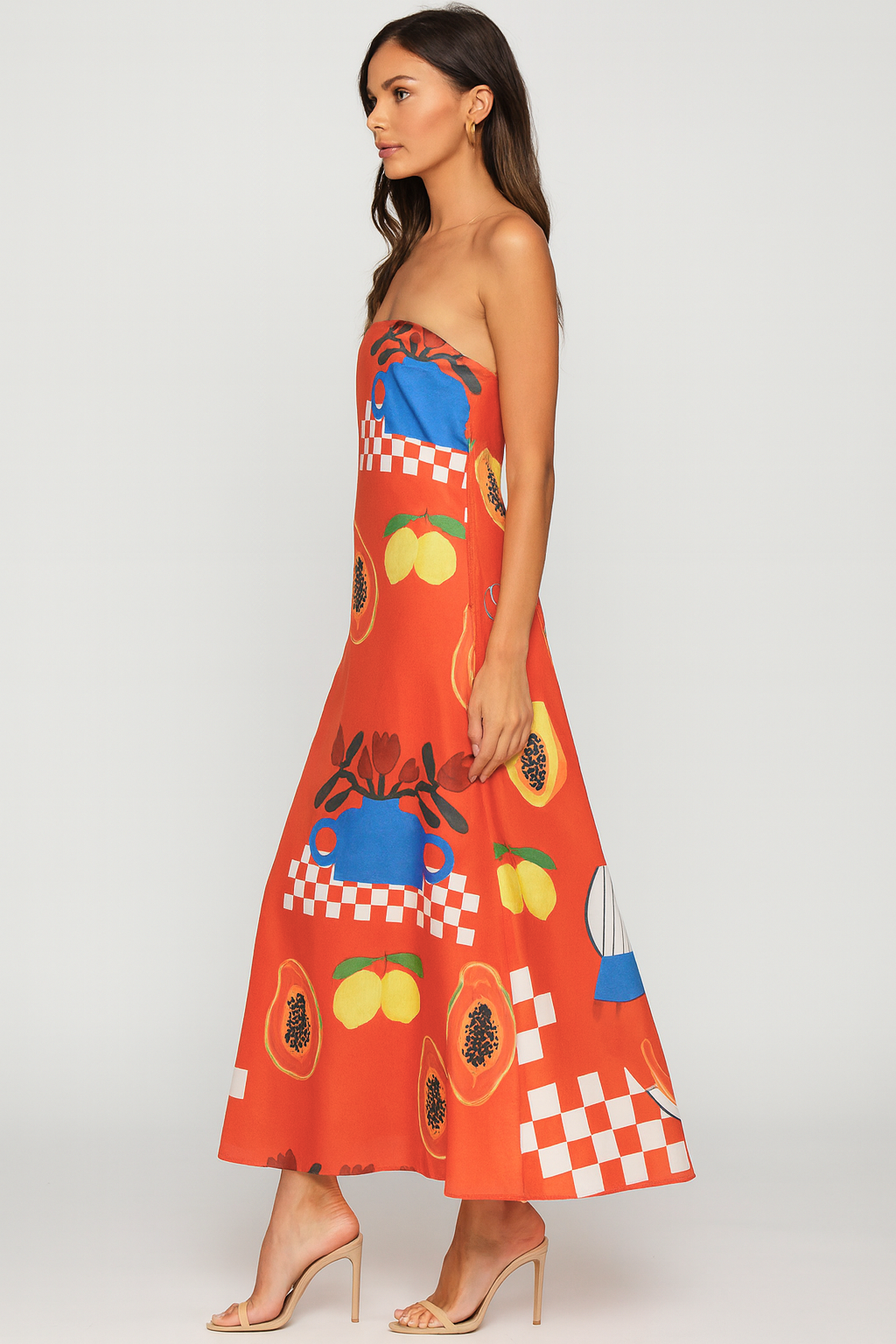 Stella - Women's Tropical Print Strapless Maxi Dress with Flowy Design