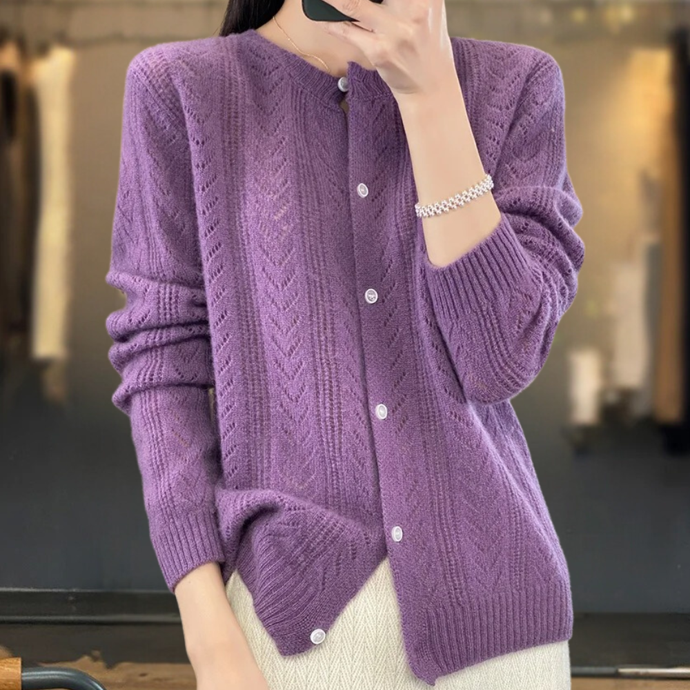 Seren - Women's Cable-Knit Button-Up Cardigan