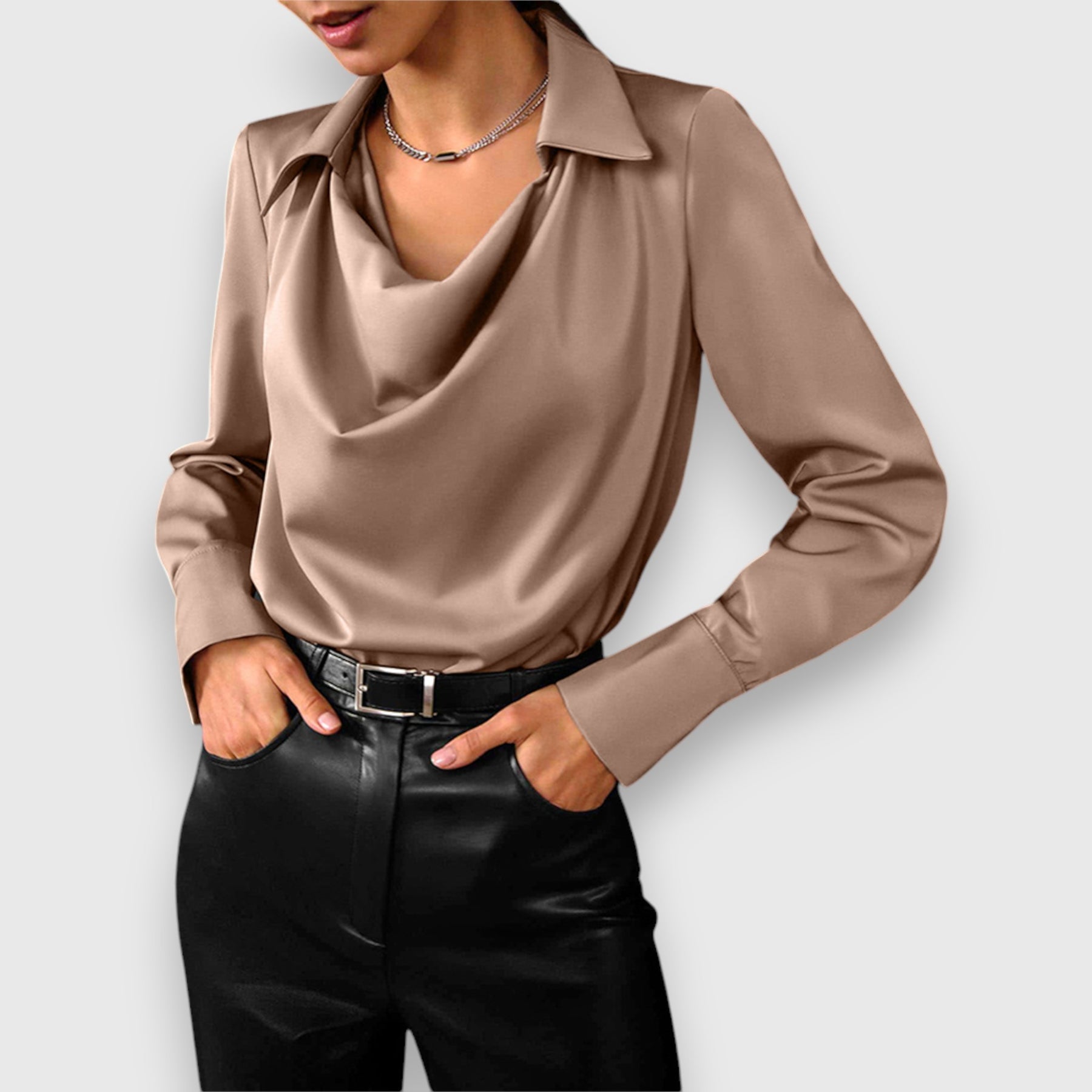 Claudia - Women's Draped Cowl Neck Blouse