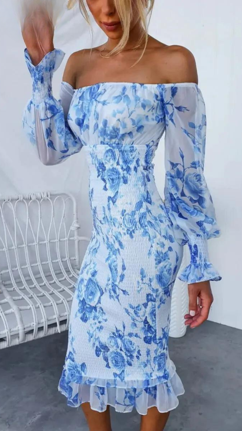 Camilla - Women's Off-the-Shoulder Floral Midi Dress