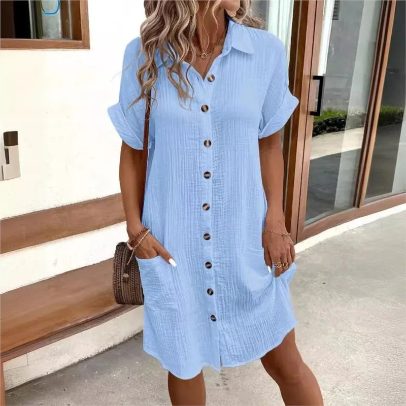 Bellamy - Women's Cotton Shirt Dress with Side Pockets