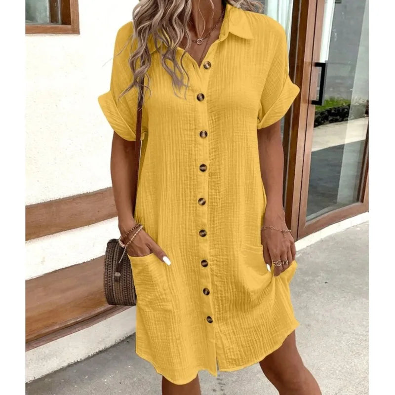 Bellamy - Women's Cotton Shirt Dress with Side Pockets